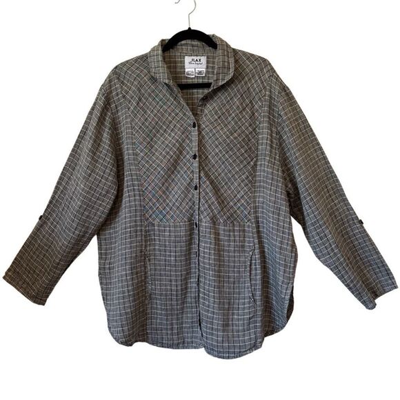 Vintage Flax by Joanne Engelhart Linen Windowpane Plaid Convertible Slv Top Sz S - Picture 1 of 13